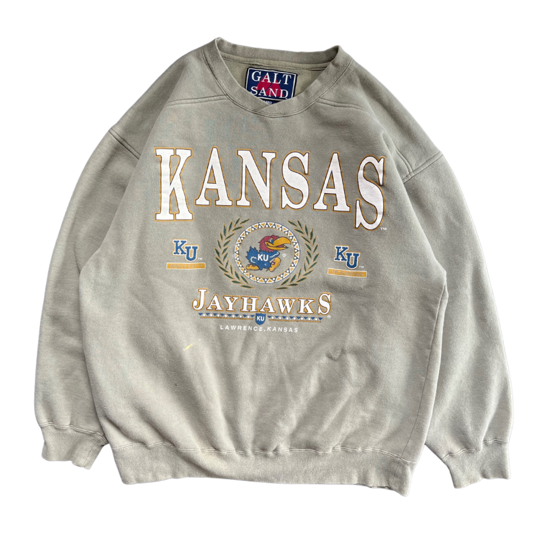 WESTSIDE STOREY VINTAGE | VINTAGE 90S KU JAYHAWKS SAGE GREEN SWEATSHIRT - Westside Storey