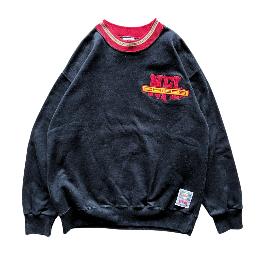 WESTSIDE STOREY VINTAGE | VINTAGE 90S NUTMEG NFL PATCH KC CHIEFS SWEATSHIRT - BLACK - Westside Storey