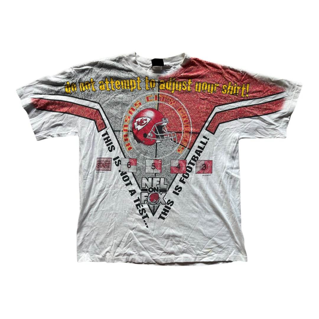 WESTSIDE STOREY VINTAGE | VINTAGE 1996 NFL ON FOX TELEVISION ALLOVER PRINT CHIEFS T-SHIRT - Westside Storey