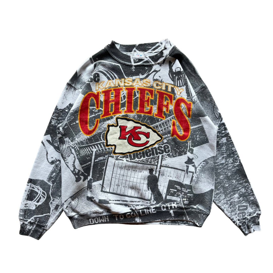 WESTSIDE STOREY VINTAGE | VINTAGE 90S AOP RARE KC CHIEFS SWEATSHIRT - Westside Storey