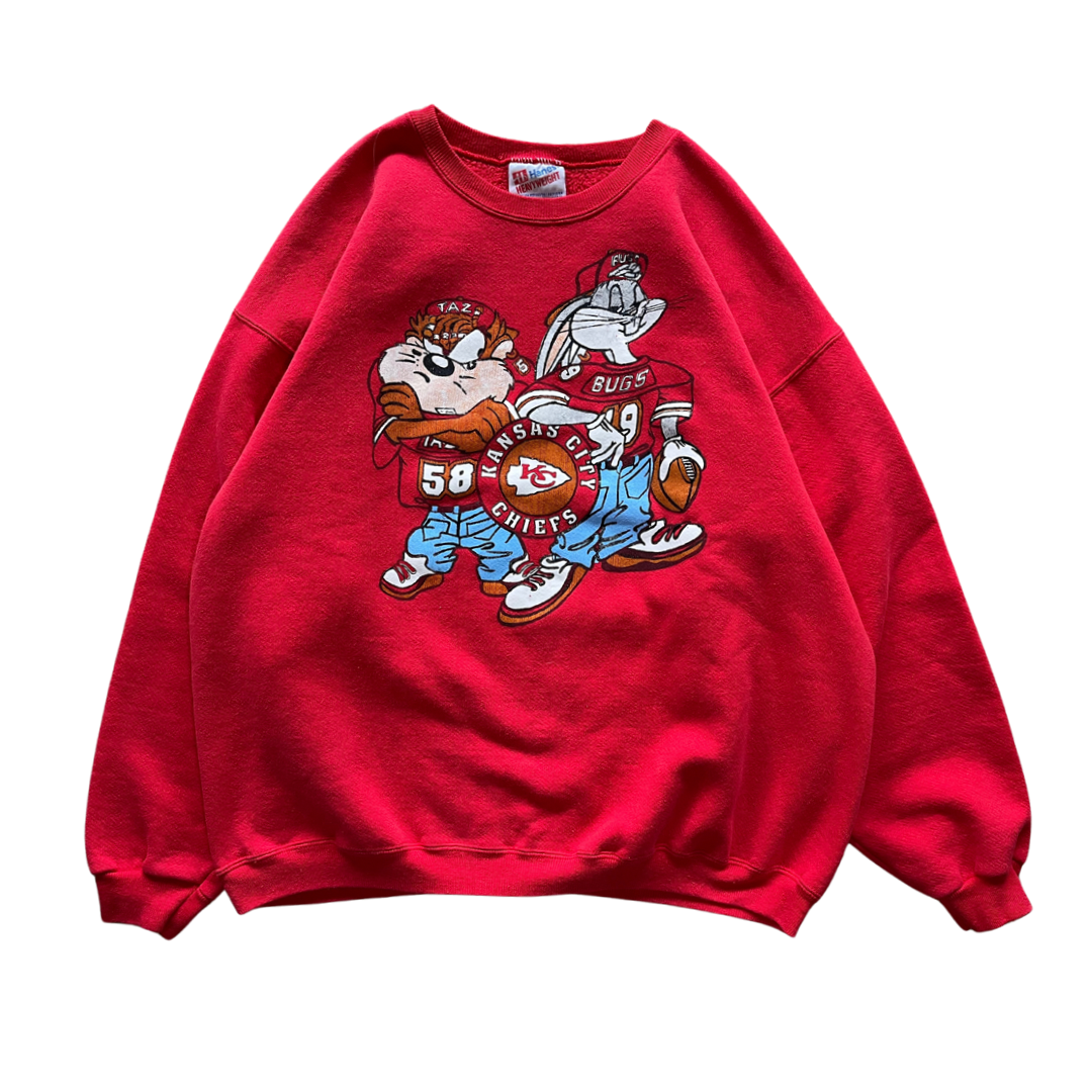 WESTSIDE STOREY VINTAGE | VINTAGE 90S BUGS & TAZ KC CHIEFS HEAVYWEIGHT SWEATSHIRT - RED - Westside Storey