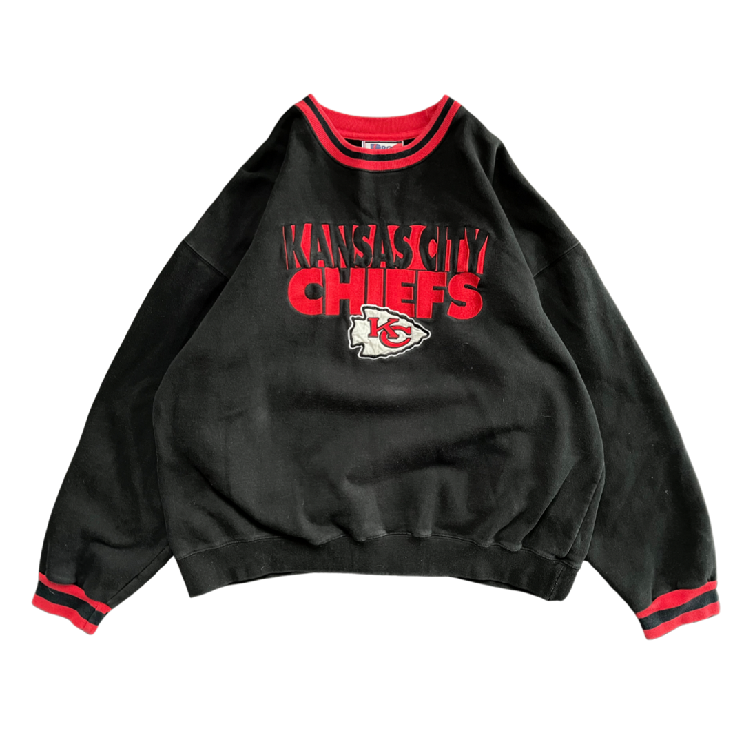 WESTSIDE STOREY VINTAGE | VINTAGE 90S PRO PLAYER KC CHIEFS EMBROIDERED SWEATSHIRT- BLACK - Westside Storey