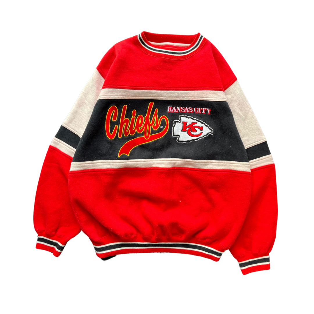 WESTSIDE STOREY VINTAGE | VINTAGE 90S LOGO 7 COLOR BLOCK KC CHIEFS SWEATSHIRT- RED/BLACK - Westside Storey