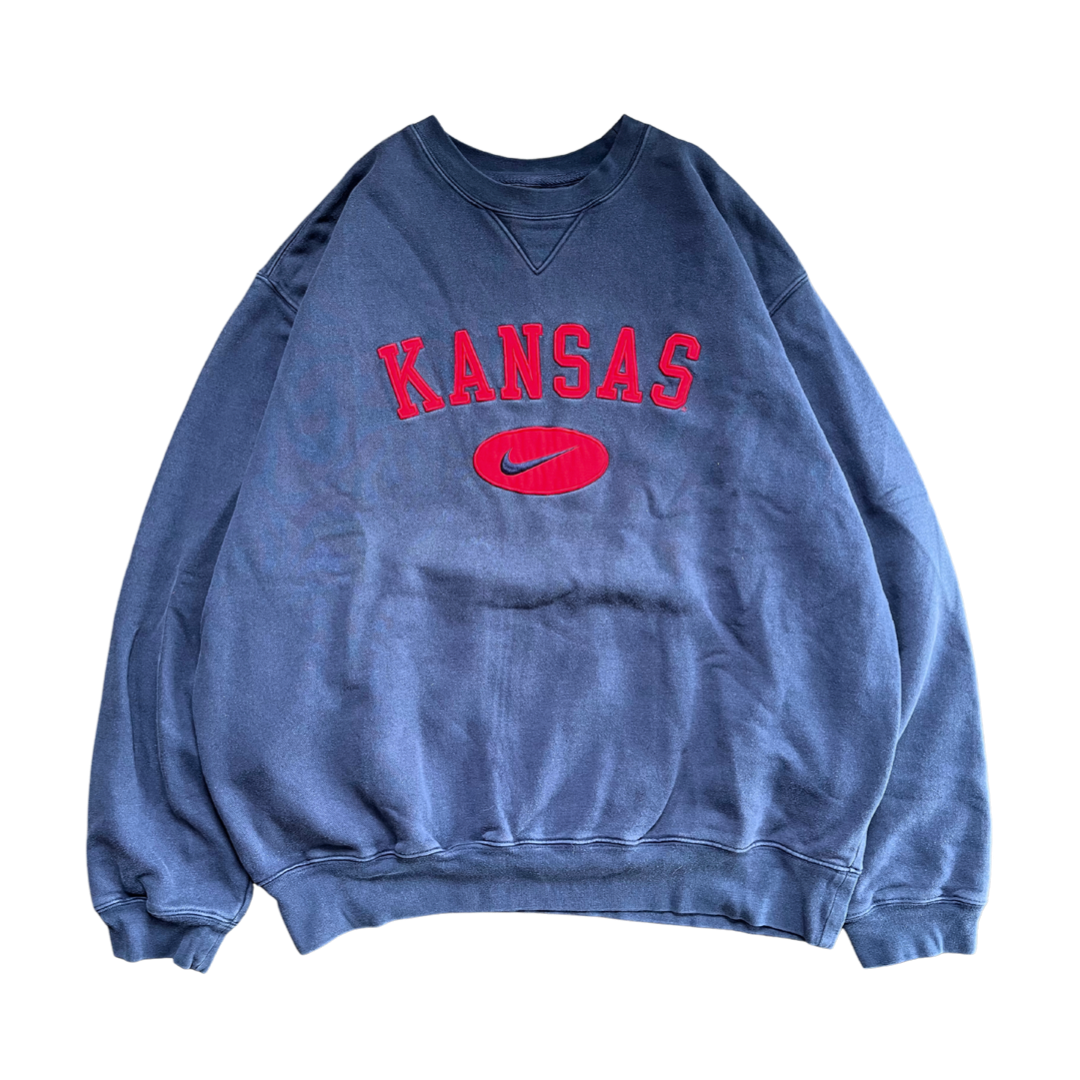 WESTSIDE STOREY VINTAGE | VINTAGE 90S KU JAYHAWKS NIKE MIDDLE SWOOSH NAVY SWEATSHIRT - Westside Storey
