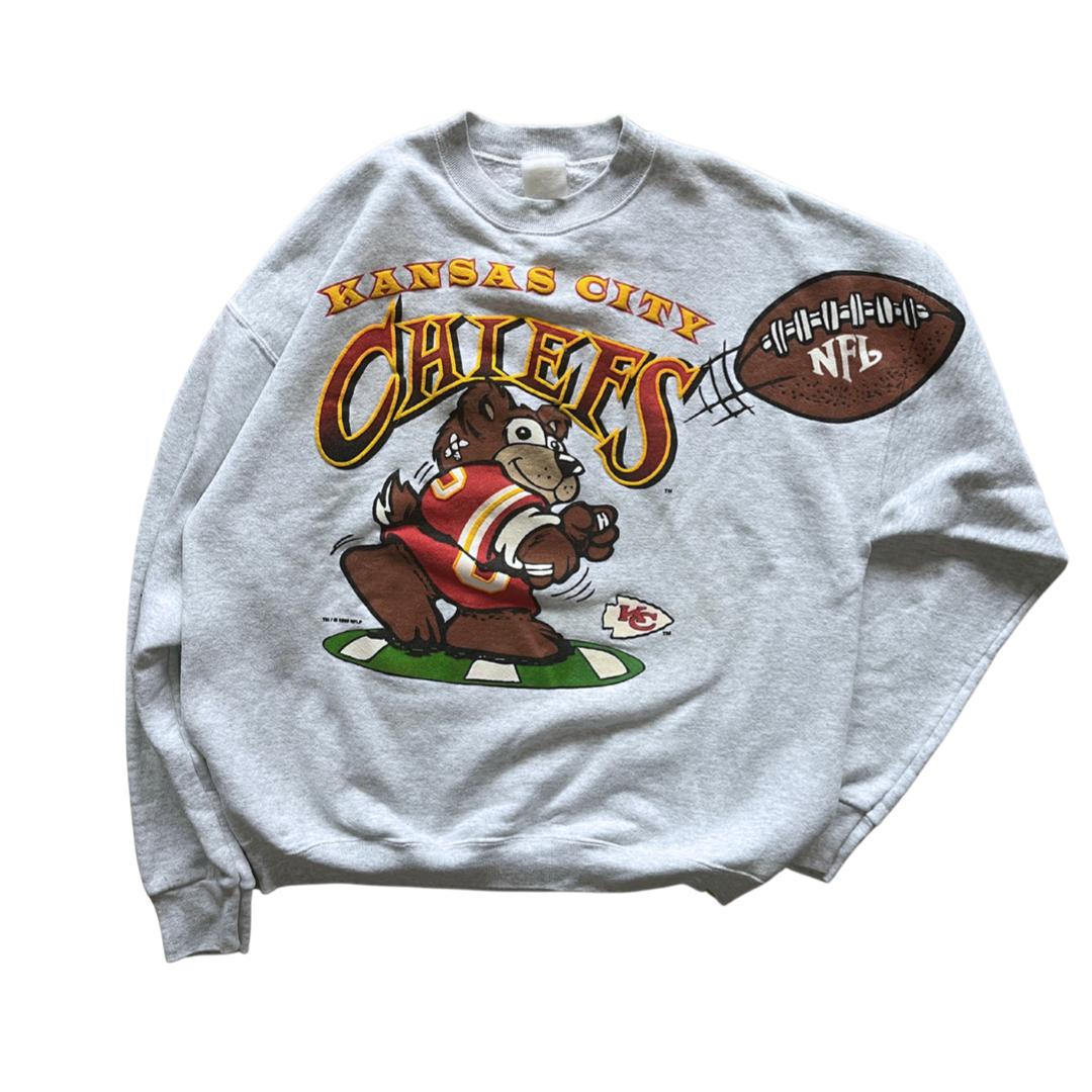 WESTSIDE STOREY VINTAGE | VINTAGE 1996 TEDDY BEAR KC CHIEFS SWEATSHIRT- GREY - Westside Storey