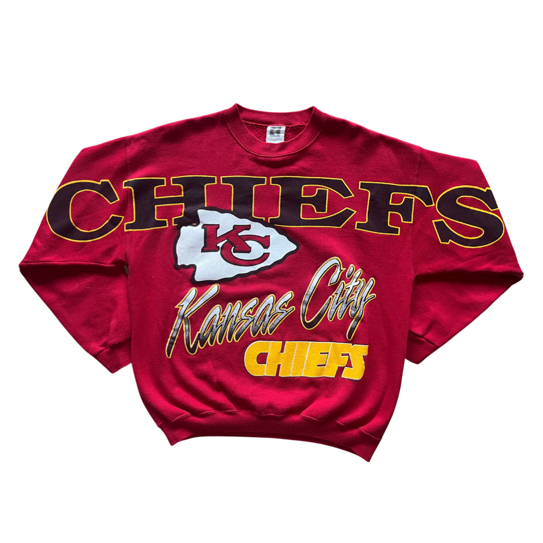 WESTSIDE STOREY VINTAGE | VINTAGE 90S LARGE SPELLOUT CLIFF ENGLE KC CHIEFS SWEATSHIRT- RED - Westside Storey