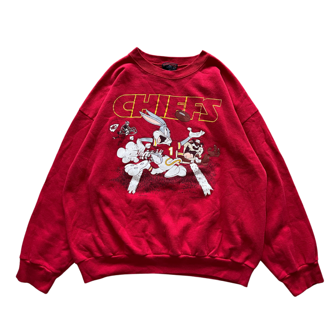 WESTSIDE STOREY VINTAGE | VINTAGE 90S LOONEY TUNES BUGS TAZ KC CHIEFS SWEATSHIRT - RED - Westside Storey