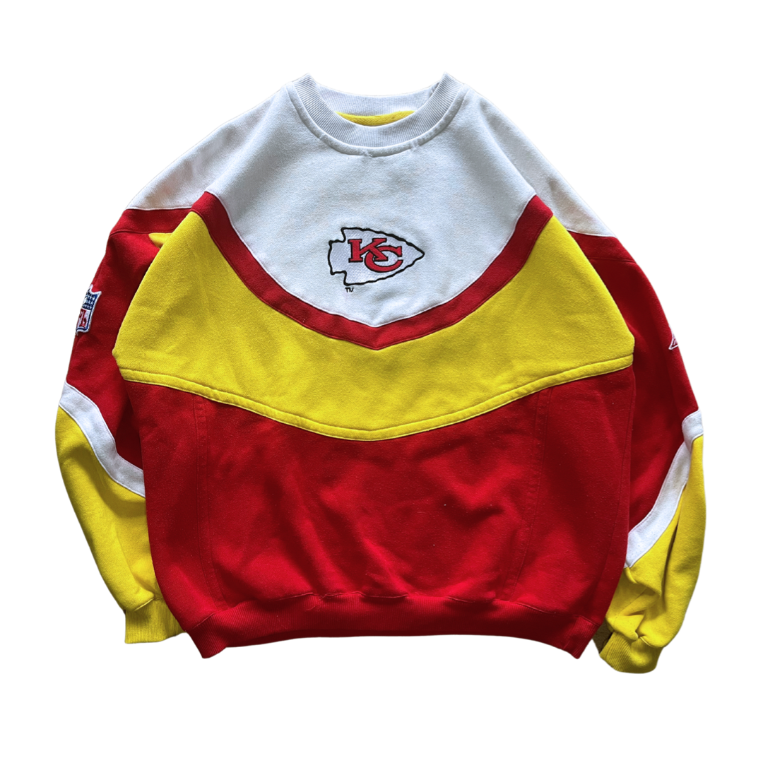 WESTSIDE STOREY VINTAGE | VINTAGE 90S APEX KC CHIEFS COLOR BLOCK SWEATSHIRT- WHITE/YELLOW/RED - Westside Storey