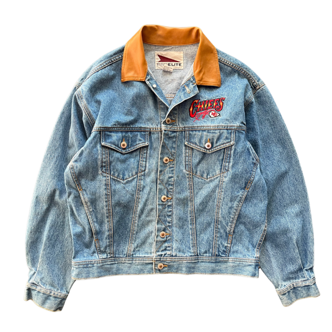 WESTSIDE STOREY VINTAGE | VINTAGE 90S PRO ELITE KC CHIEFS DENIM JACKET - Westside Storey