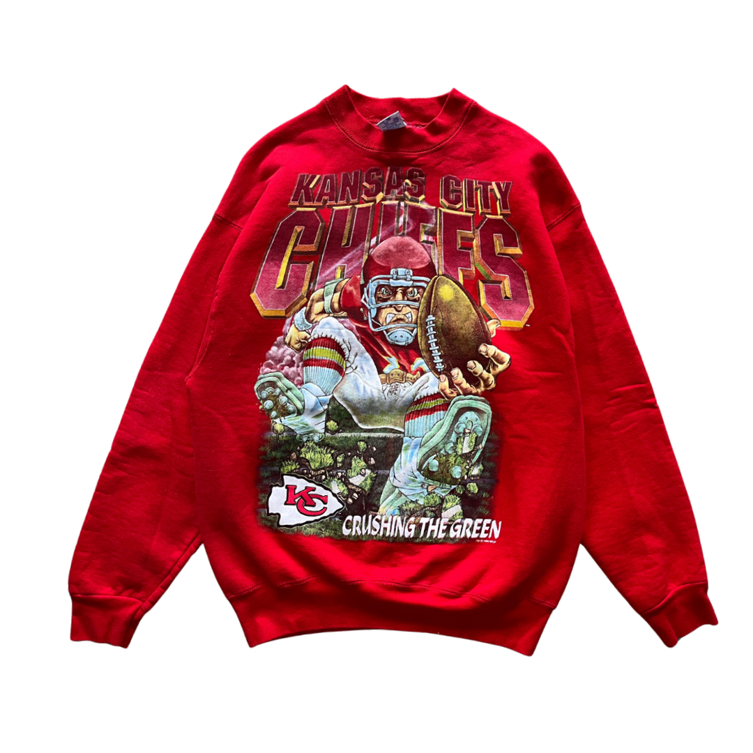 WESTSIDE STOREY VINTAGE | VINTAGE 1994 SALEM CRUSHING GREEN AOP HEAVY KC CHIEFS SWEATSHIRT - RED - Westside Storey