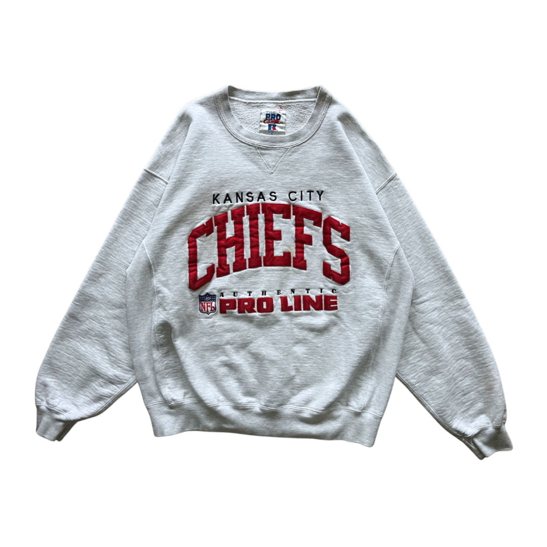 WESTSIDE STOREY VINTAGE | VINTAGE 90S RUSSELL KC CHIEFS STITCHED SWEATSHIRT- GREY - Westside Storey