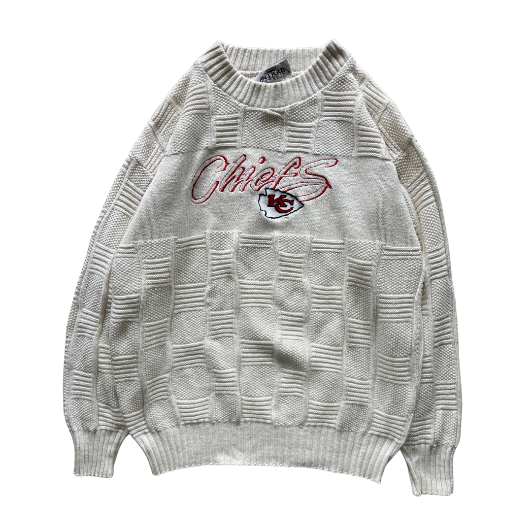 WESTSIDE STOREY VINTAGE | VINTAGE 90S ANTIGUA KC CHIEFS EMBROIDERED KNIT SWEATER - IVORY - Westside Storey