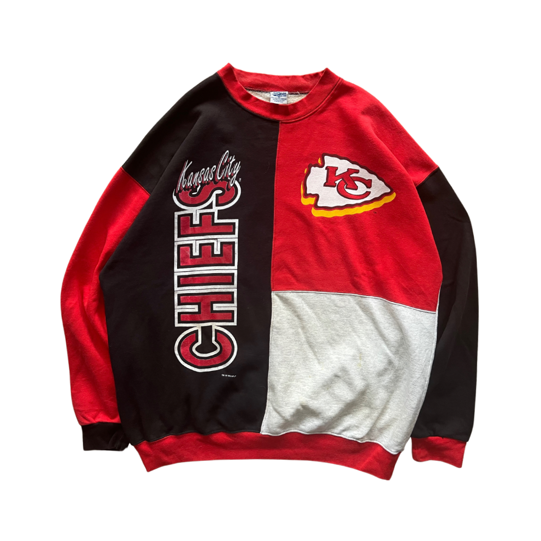 WESTSIDE STOREY VINTAGE | VINTAGE 90S SALEM KC CHIEFS COLOR BLOCK SWEATSHIRT- RED/BLACK/WHITE - Westside Storey