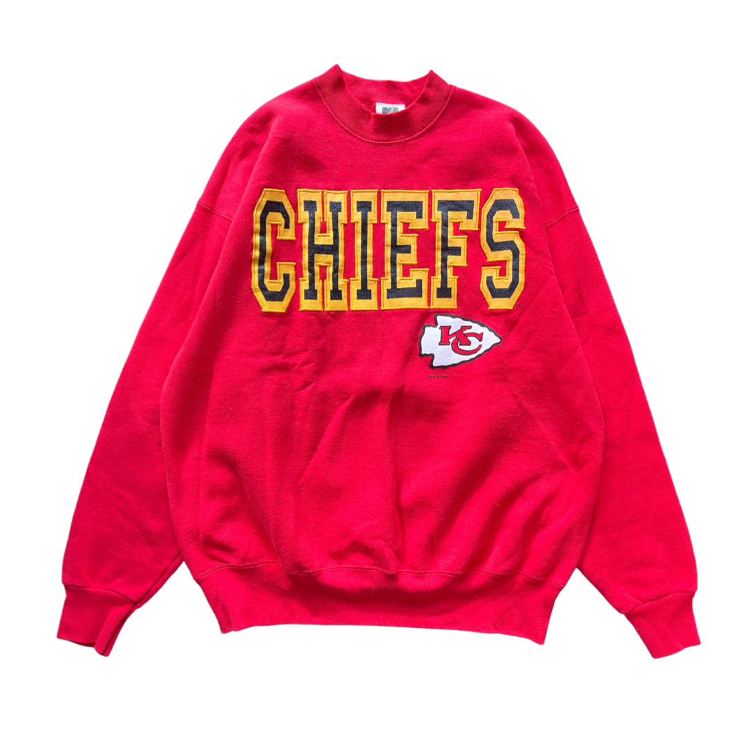 WESTSIDE STOREY VINTAGE | VINTAGE 90S CLIFF ENGLE STITCHED KC CHIEFS SWEATSHIRT- RED - Westside Storey