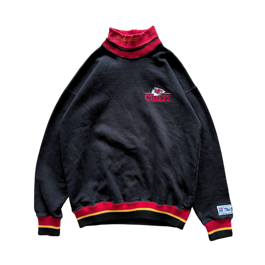 WESTSIDE STOREY VINTAGE | VINTAGE 90S TURTLENECK EMBROIDERED KC CHIEFS SWEATSHIRT - BLACK - Westside Storey