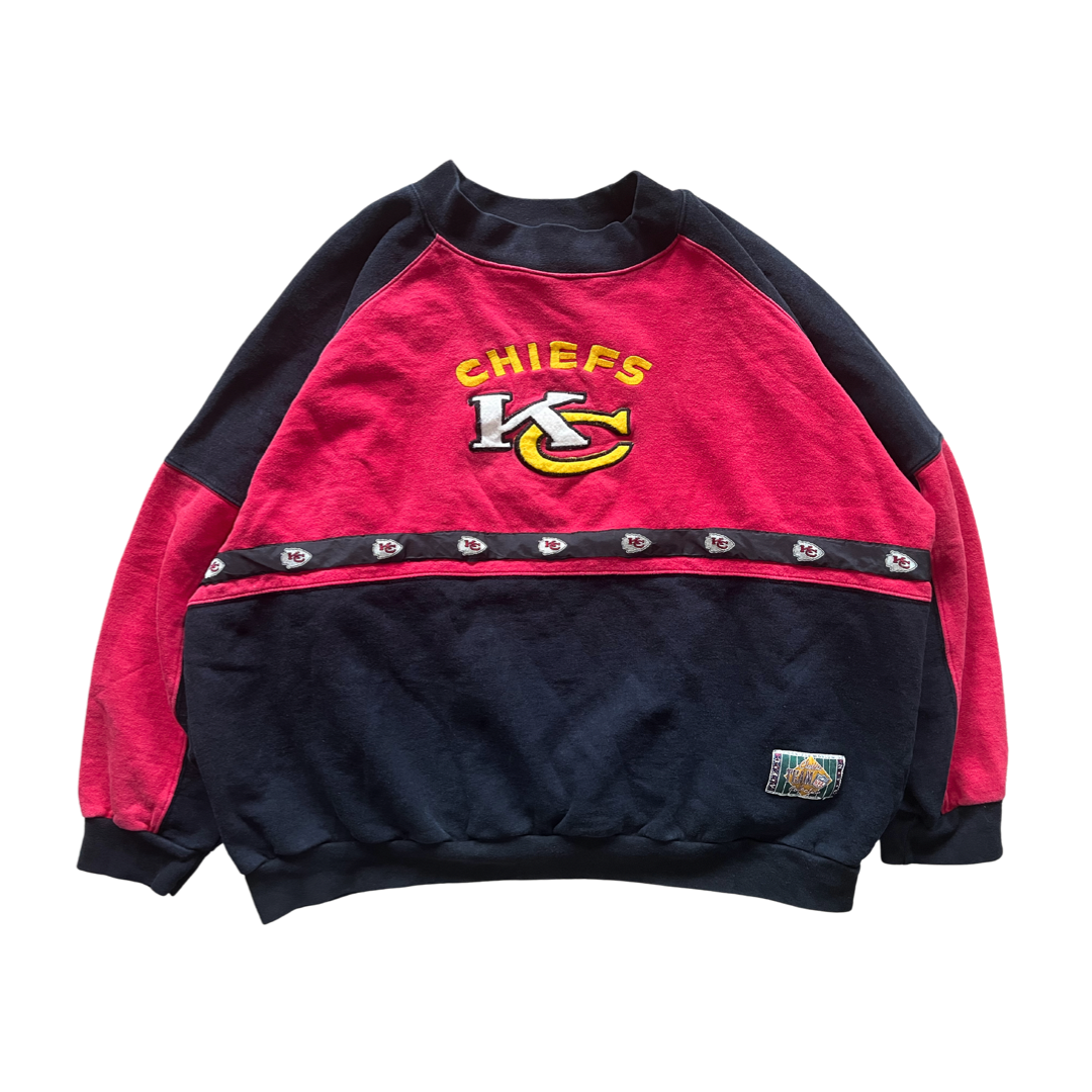 WESTSIDE STOREY VINTAGE | VINTAGE 90S MIRAGE EMBROIDERED KC CHIEFS SWEATSHIRT- RED/BLACK - Westside Storey
