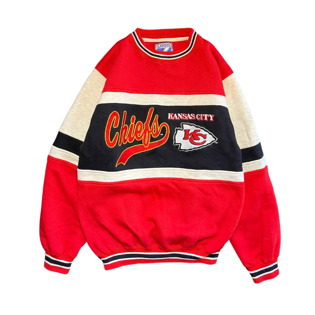 WESTSIDE STOREY VINTAGE | VINTAGE 90S LOGO 7 COLOR BLOCK KC CHIEFS SWEATSHIRT- RED/BLACK - Westside Storey