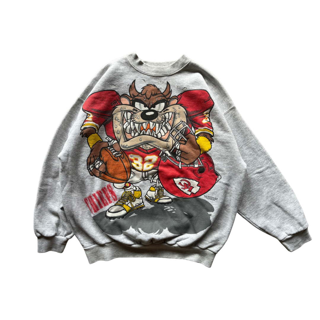 WESTSIDE STOREY VINTAGE | VINTAGE 1994 TAZ AOP KC CHIEFS SWEATSHIRT - Westside Storey