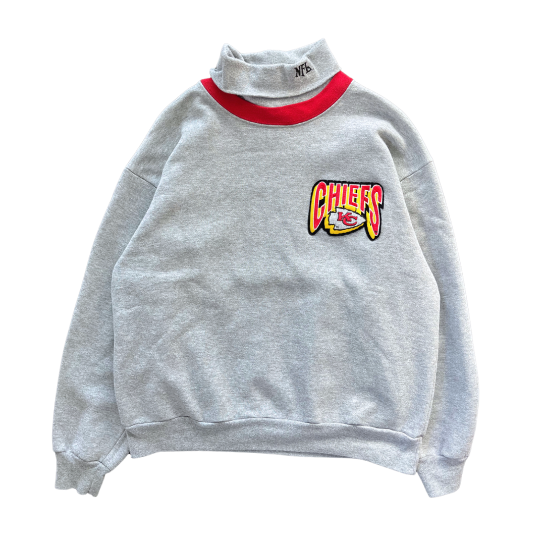 WESTSIDE STOREY VINTAGE | VINTAGE 90S MAJESTIC TURTLENECK EMBROIDERED KC CHIEFS SWEATSHIRT - GREY - Westside Storey