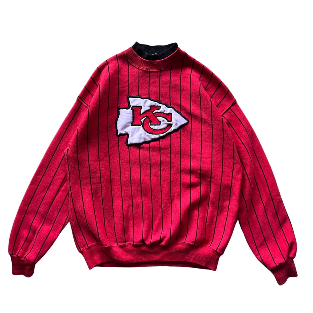WESTSIDE STOREY VINTAGE | VINTAGE 90S STRIPED DOUBLE COLLAR MOCK NECK KC CHIEFS SWEATSHIRT - Westside Storey