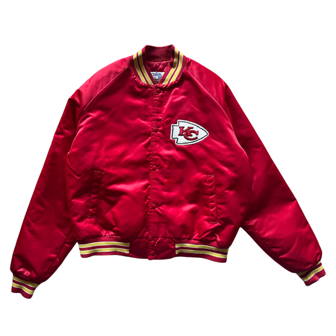 WESTSIDE STOREY VINTAGE | VINTAGE 90S SATIN SPELLOUT BACK KC CHIEFS BOMBER - Westside Storey