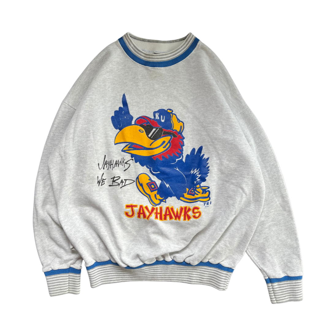 WESTSIDE STOREY VINTAGE | VINTAGE 90S KU JAYHAWKS WE BAD GREY SWEATSHIRT - Westside Storey