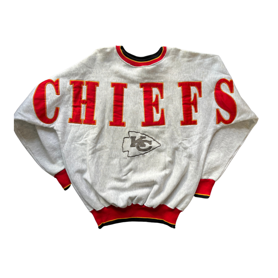 WESTSIDE STOREY VINTAGE | VINTAGE 90S LARGE SPELLOUT RARE LEGENDS KC CHIEFS SWEATSHIRT- GREY - Westside Storey