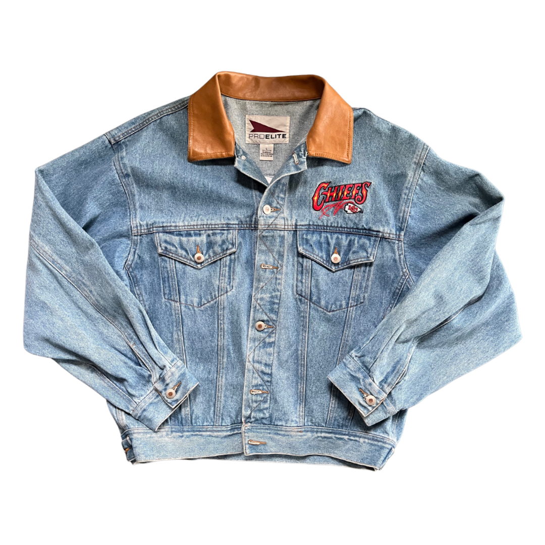 WESTSIDE STOREY VINTAGE | VINTAGE 90S PRO-ELITE KC CHIEFS DENIM JACKET - Westside Storey
