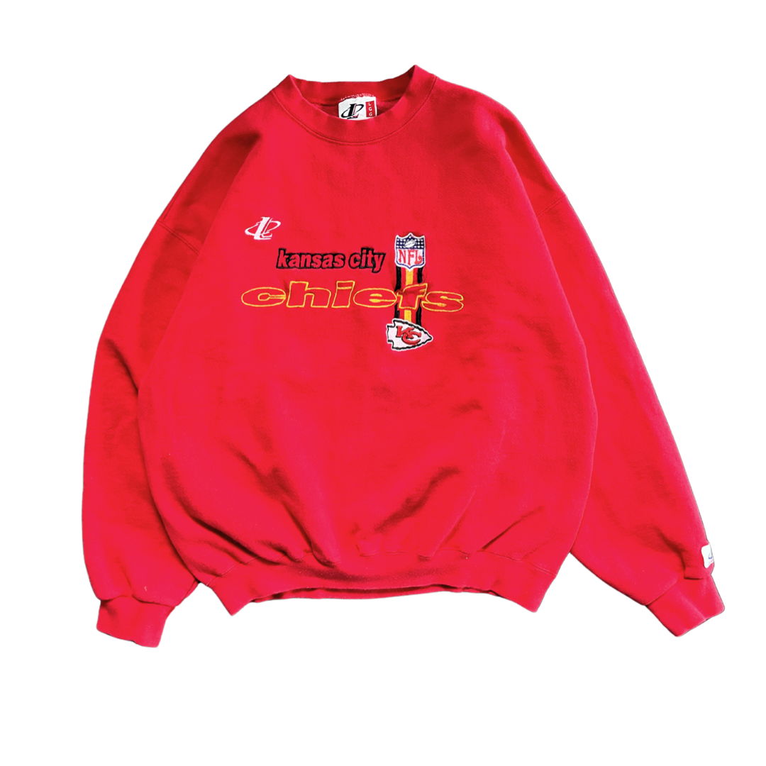 WESTSIDE STOREY VINTAGE | VINTAGE 90S LOGO ATHLETIC KC CHIEFS EMBROIDERED HEAVYWEIGHT SWEATSHIRT - RED - Westside Storey