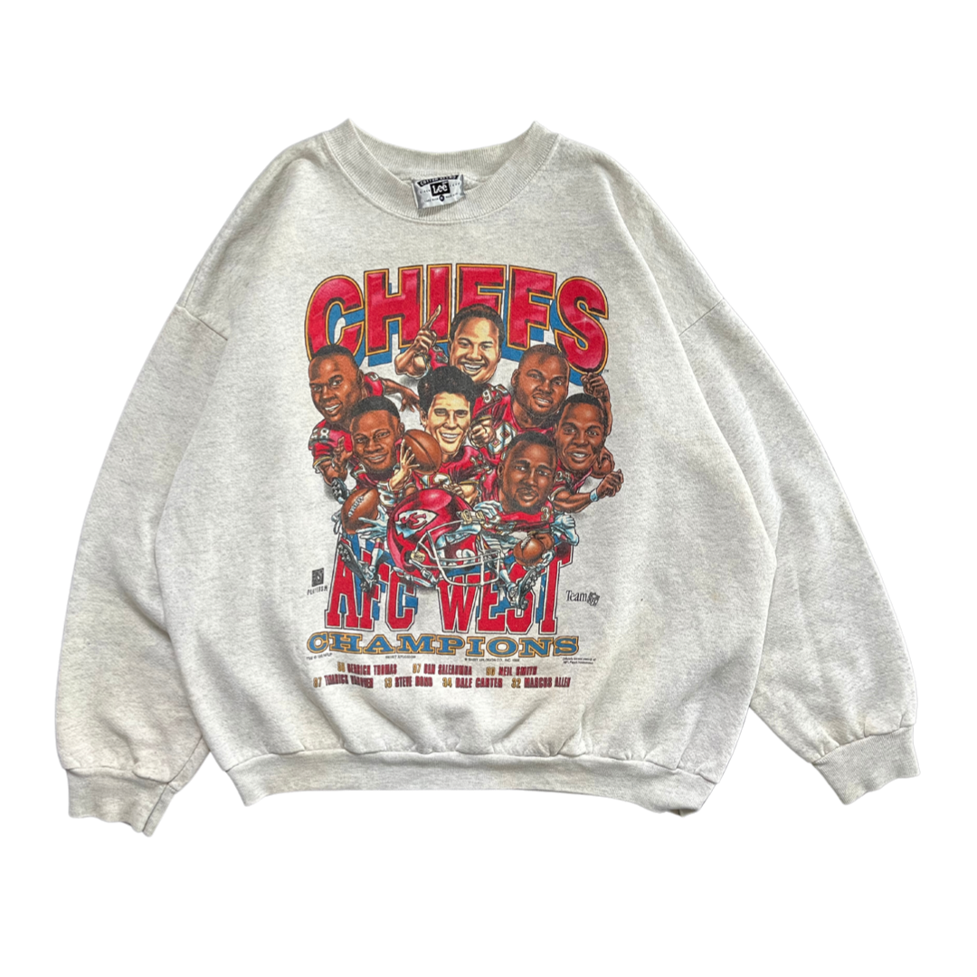 WESTSIDE STOREY VINTAGE | VINTAGE 1996 KC CHIEFS CHARACTER DERRICK THOMAS MARCUS ALLEN SWEATSHIRT - GRAY - Westside Storey