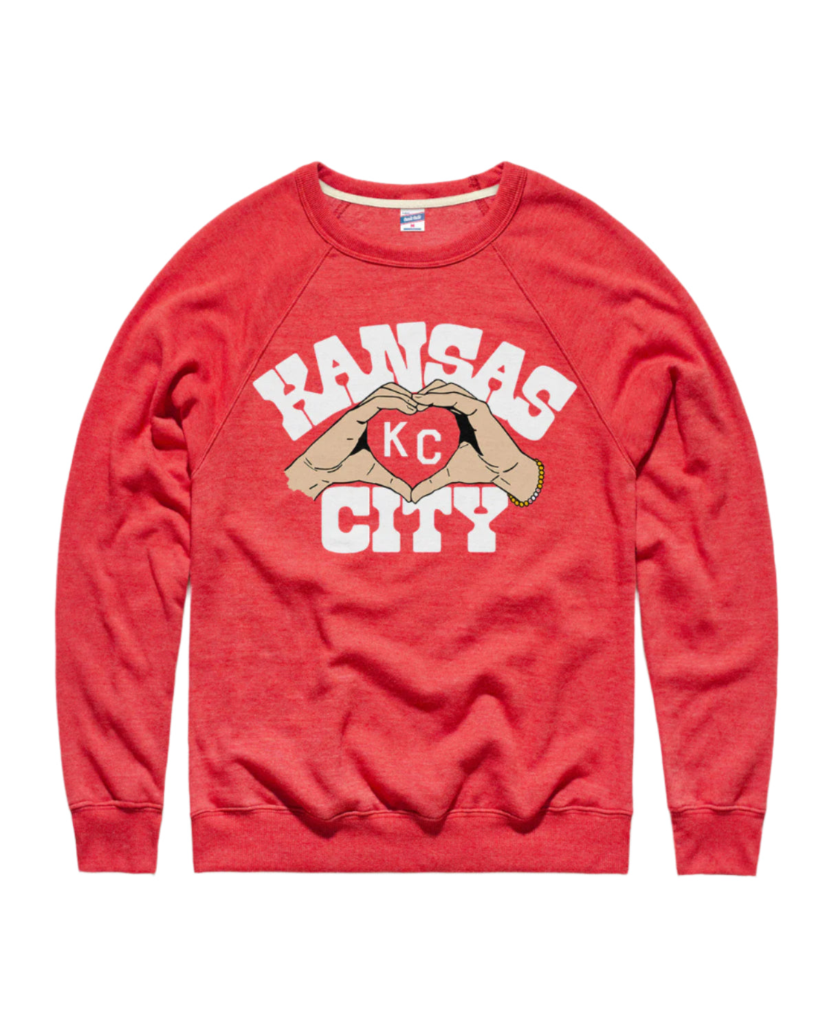 CHARLIE HUSTLE | KC HEART HANDS CREWNECK- HEATHER RED - Westside Storey