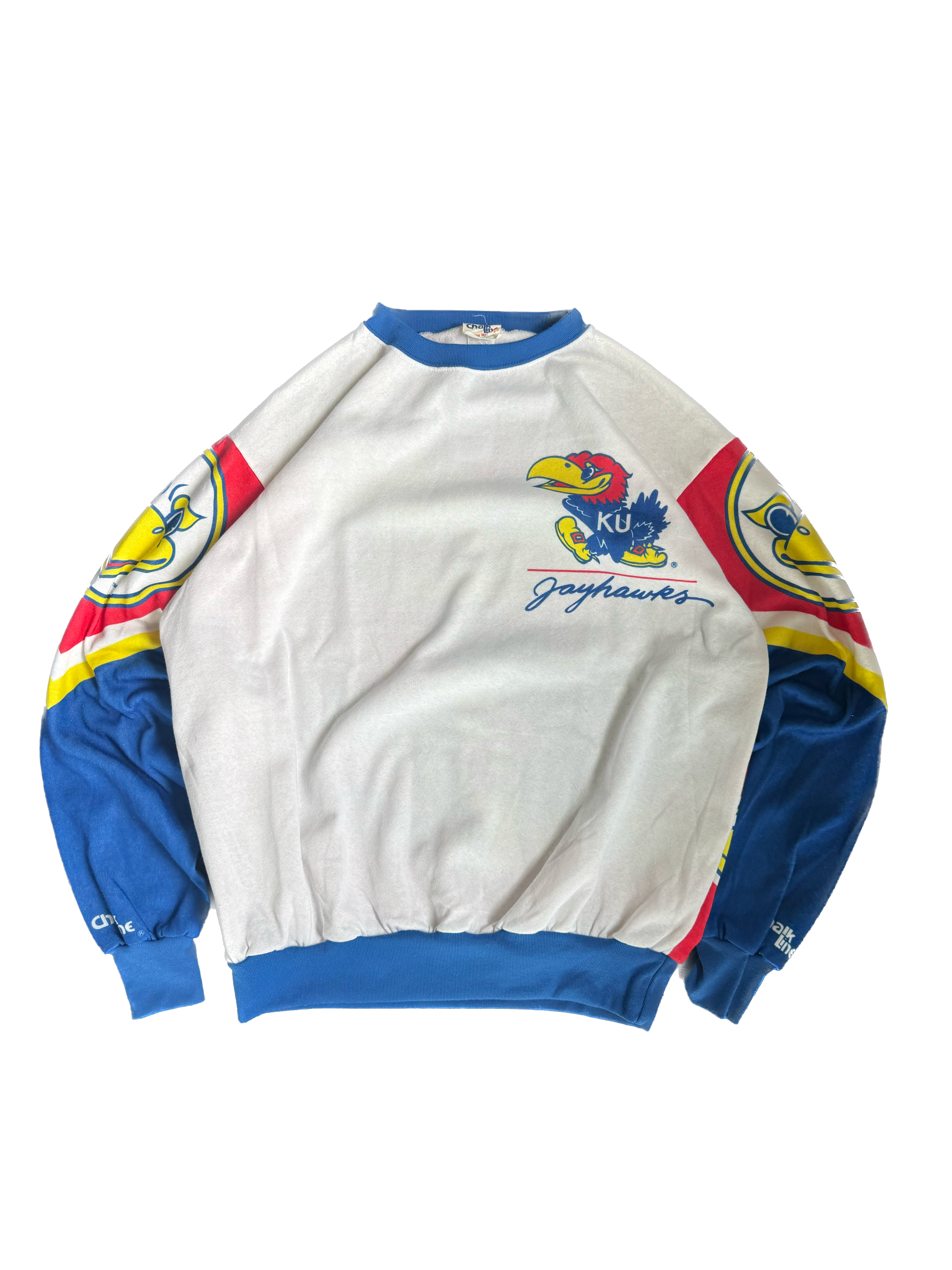 WESTSIDE STOREY VINTAGE | VINTAGE 80'S CHALKLINE KU JAYHAWK AOP SWEATSHIRT - WHITE Westside Storey