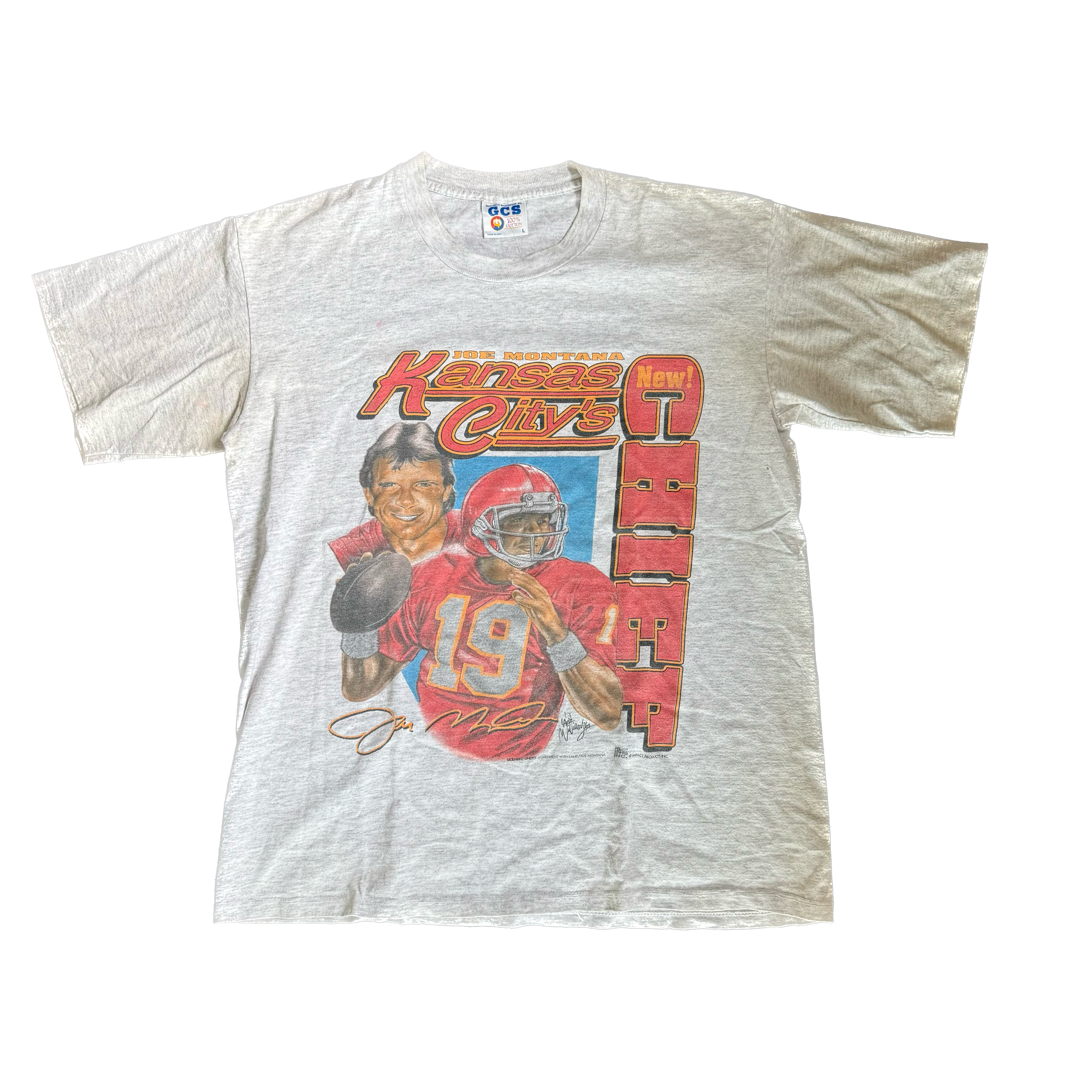 WESTSIDE STOREY VINTAGE | VINTAGE 90'S KC CHIEFS JOE MONTANA CARICATURE T-SHIRT - GRAY Westside Storey