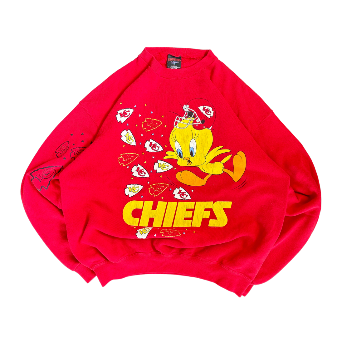 WESTSIDE STOREY VINTAGE | VINTAGE 90'S KC CHIEFS TWEETY BIRD SWEATSHIRT - RED - Westside Storey