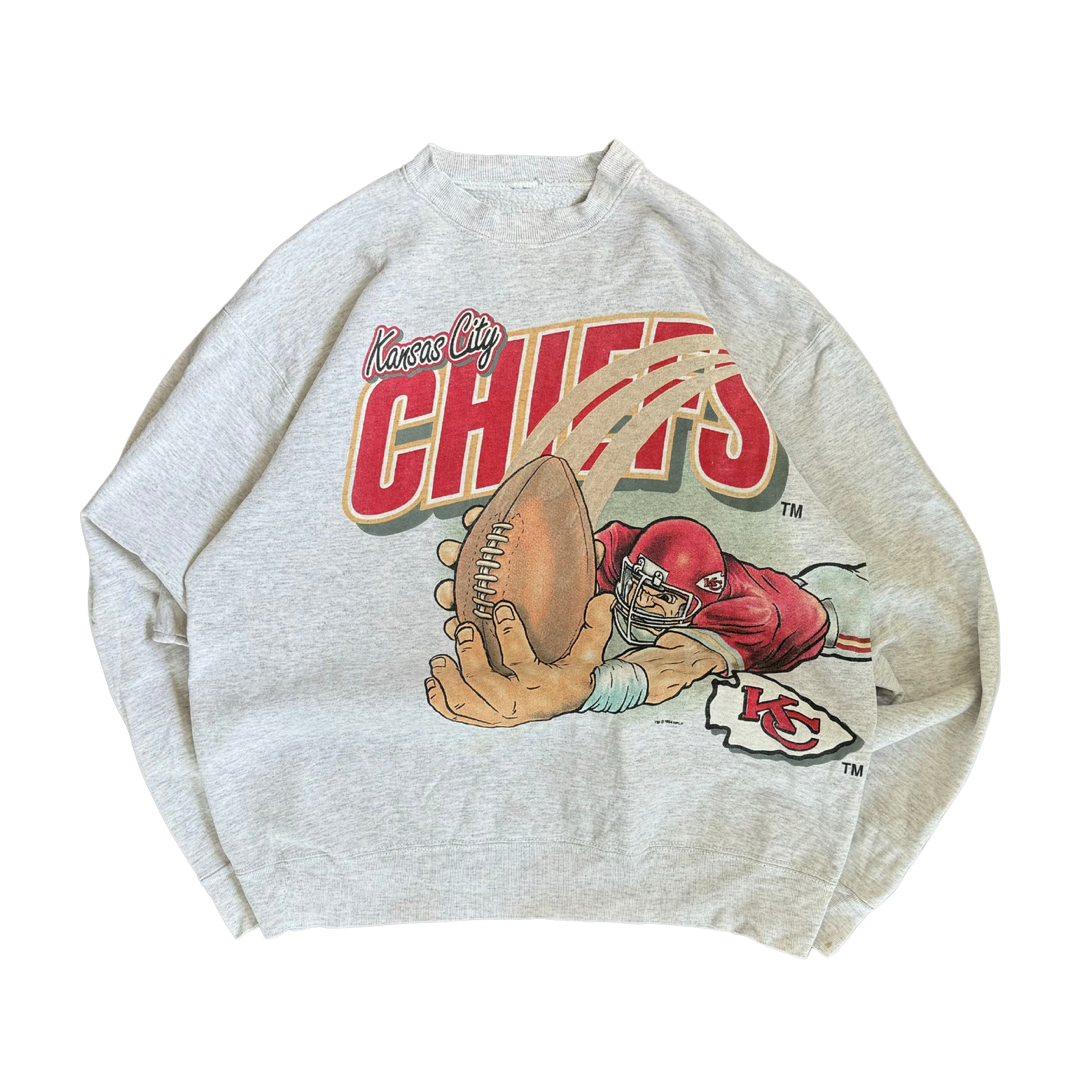WESTSIDE STOREY VINTAGE | VINTAGE 1994 KC CHIEFS HEAVY FRONT AND BACK SWEATSHIRT - GRAY - Westside Storey