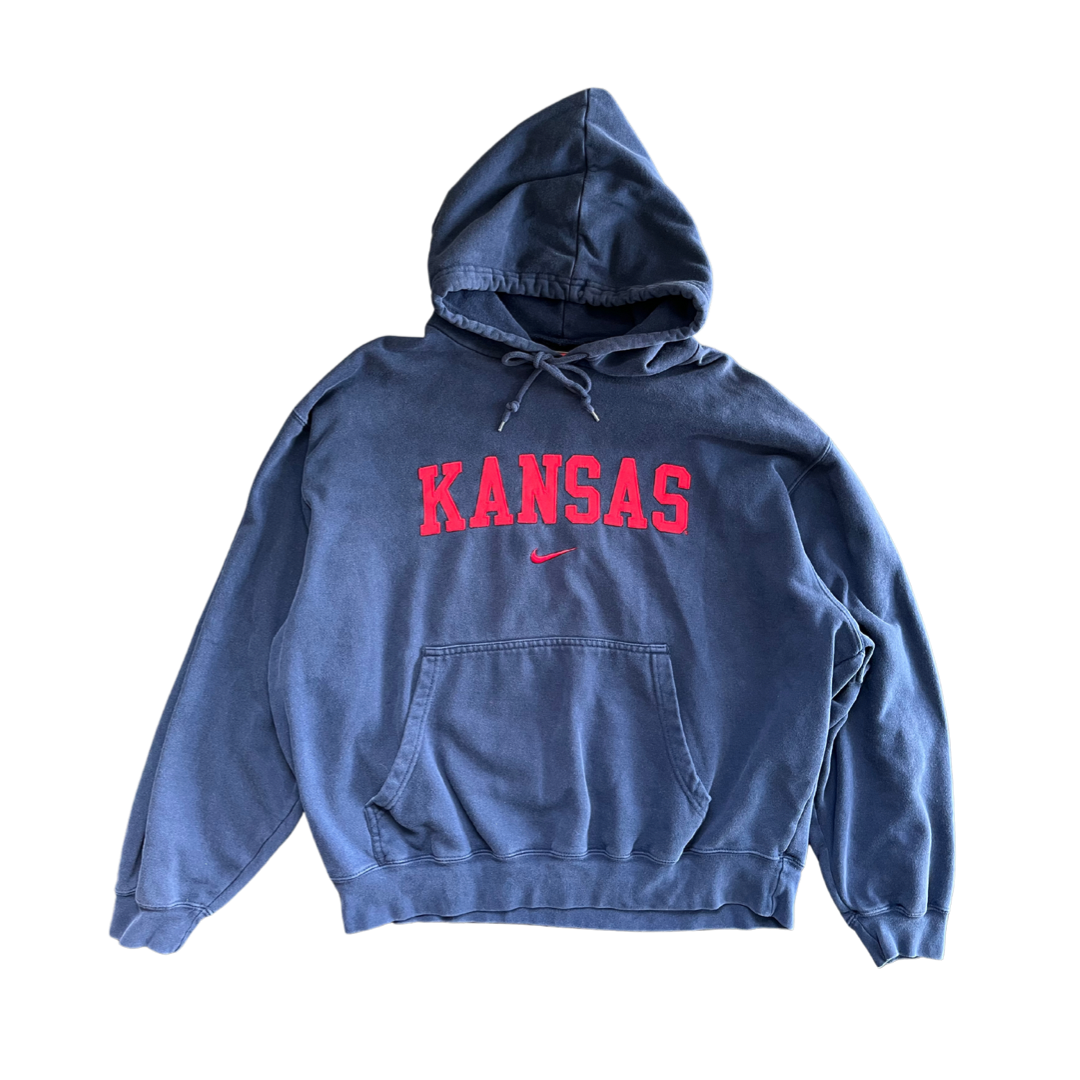 WESTSIDE STOREY VINTAGE | VINTAGE 90S KU JAYHAWKS NIKE MIDDLE SWOOSH HOODIE - Westside Storey