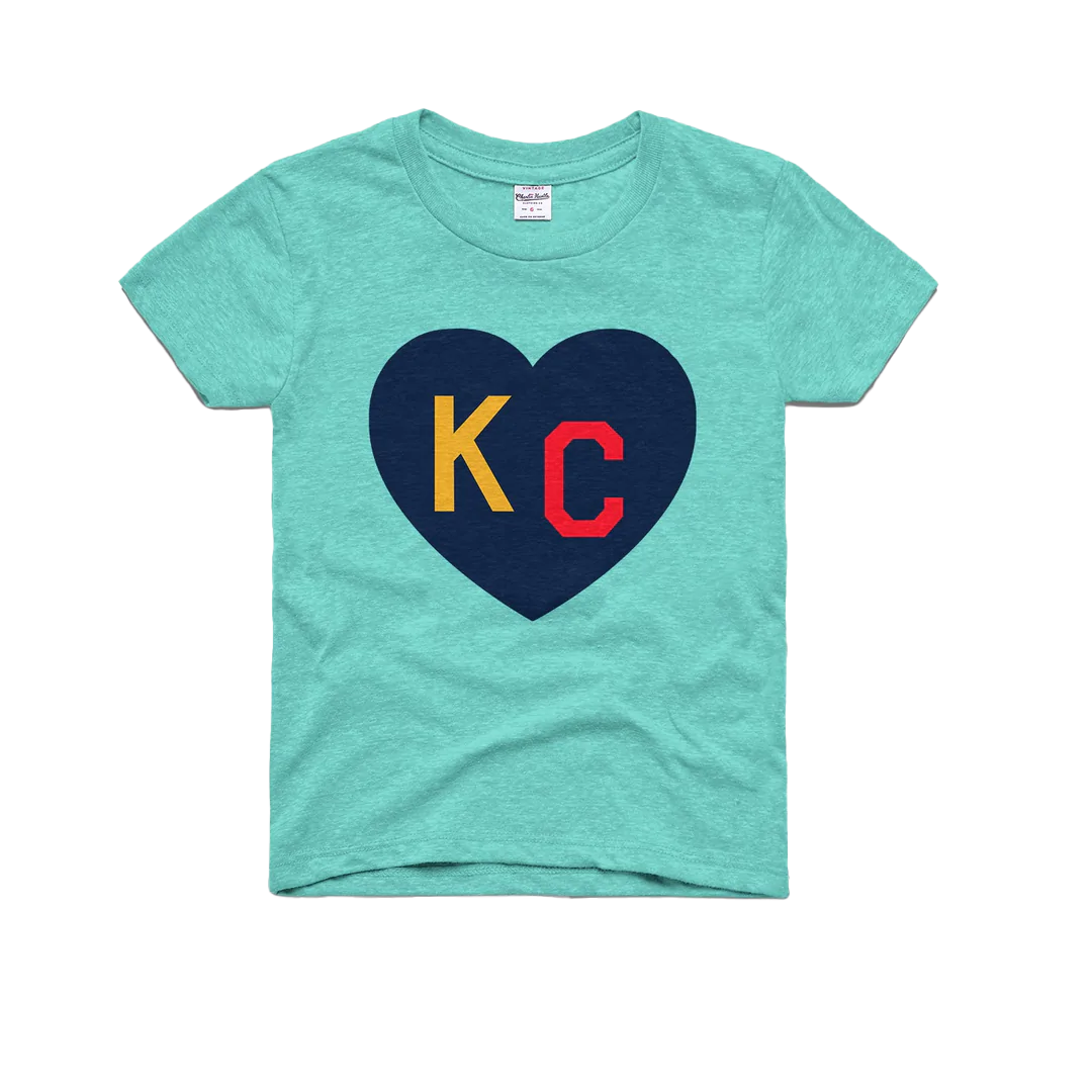 CHARLIE HUSTLE | KIDS KC HEART T-SHIRT - TEAL/NAVY
