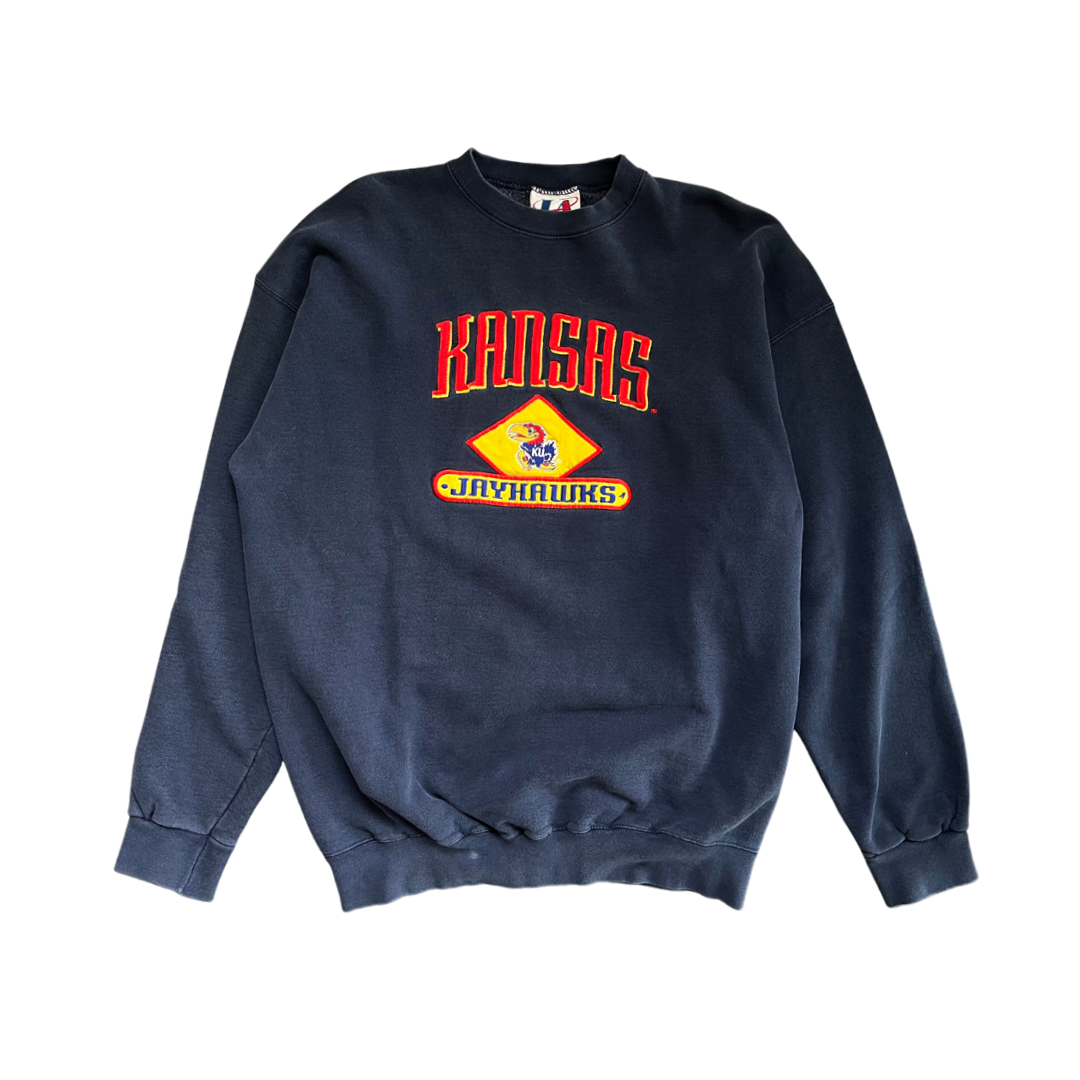 WESTSIDE STOREY VINTAGE | VINTAGE 90S KU JAYHAWKS EMBROIDERED LOGO ATHLETIC SWEATSHIRT - Westside Storey