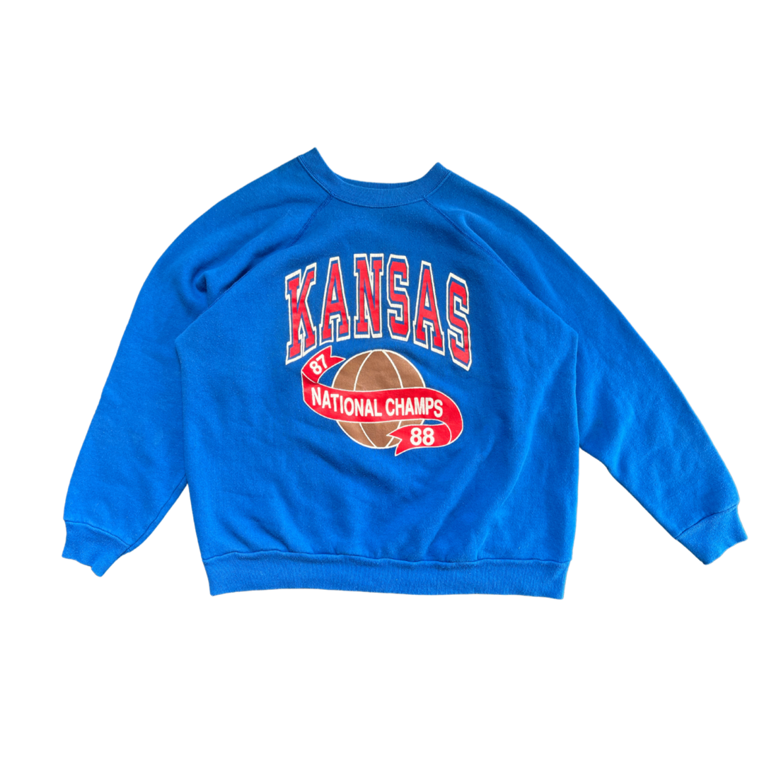 WESTSIDE STOREY VINTAGE | VINTAGE 1988 KU JAYHAWKS NATIONAL CHAMPS FRONT BACK SWEATSHIRT - Westside Storey