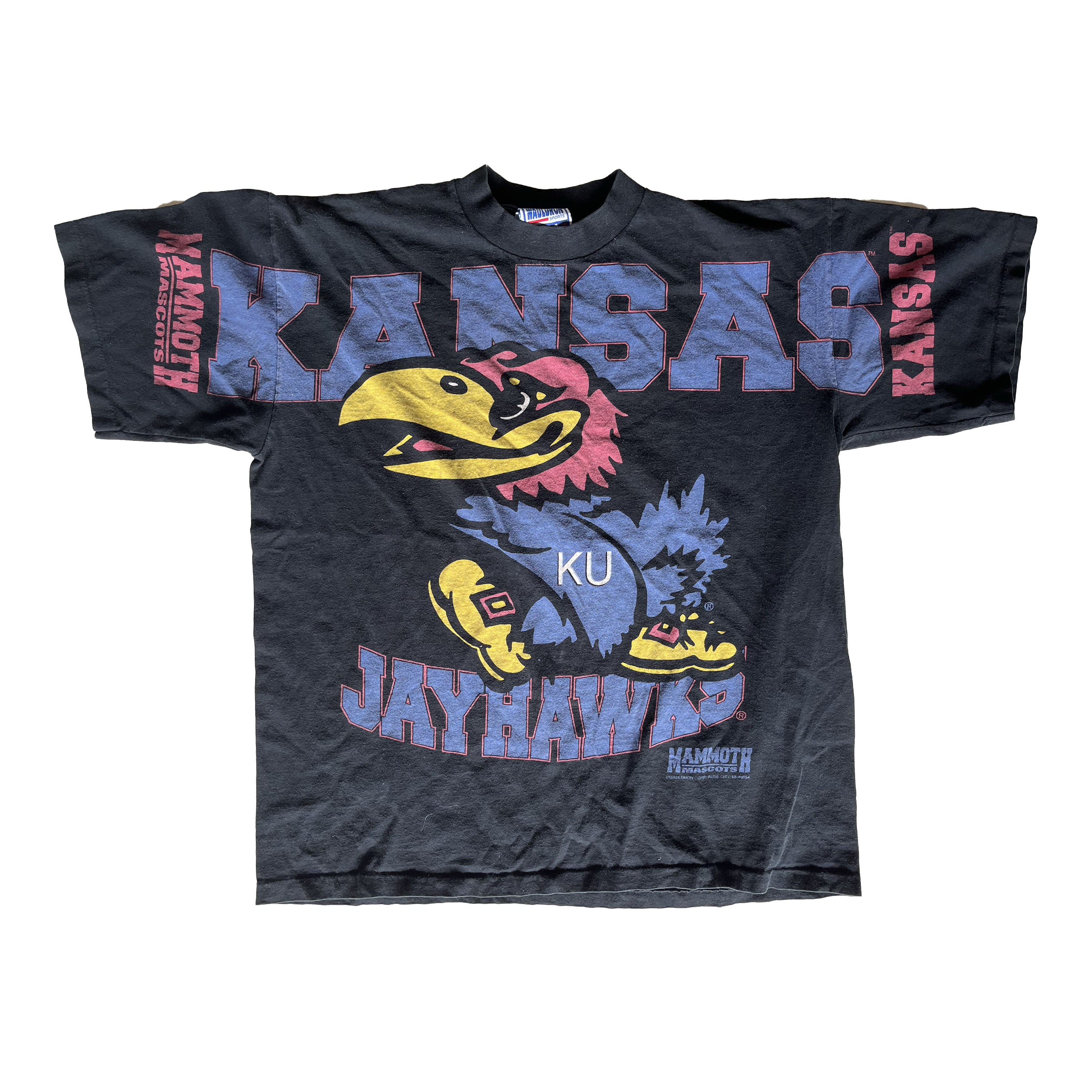 WESTSIDE STOREY VINTAGE | VINTAGE 90S KU JAYHAWKS AOP SPELLOUT SHIRT - Westside Storey
