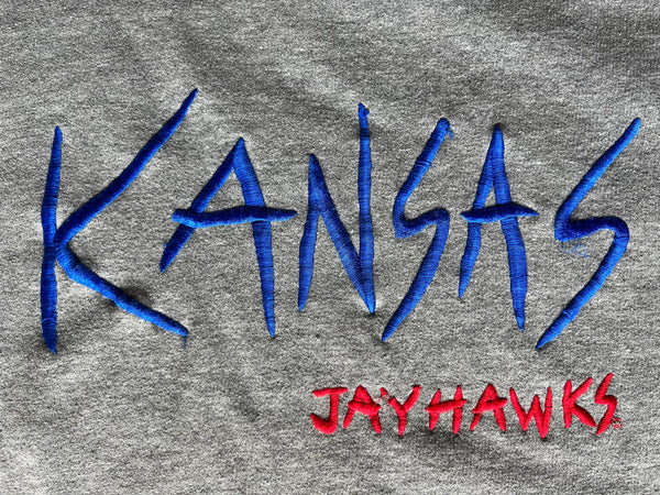 WESTSIDE STOREY VINTAGE | VINTAGE 90S KU JAYHAWKS EMBROIDERED LOGO ATHLETIC  SWEATSHIRT