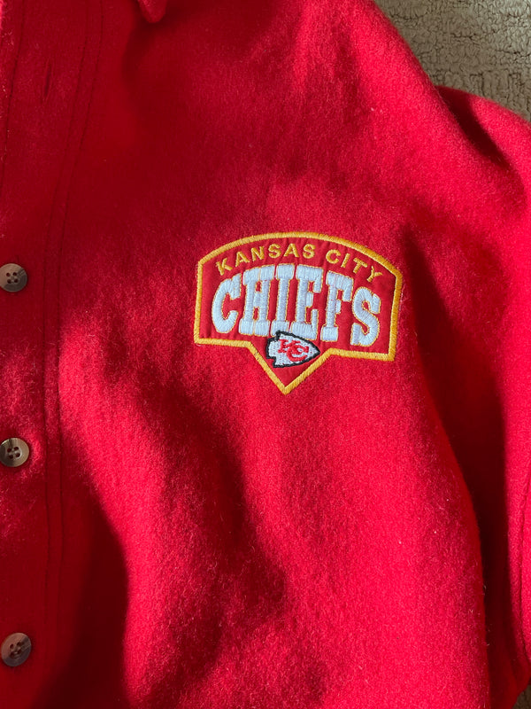 Vintage ProElite Red Kansas City Chiefs Button-Up Wool Shirt Adult Size L