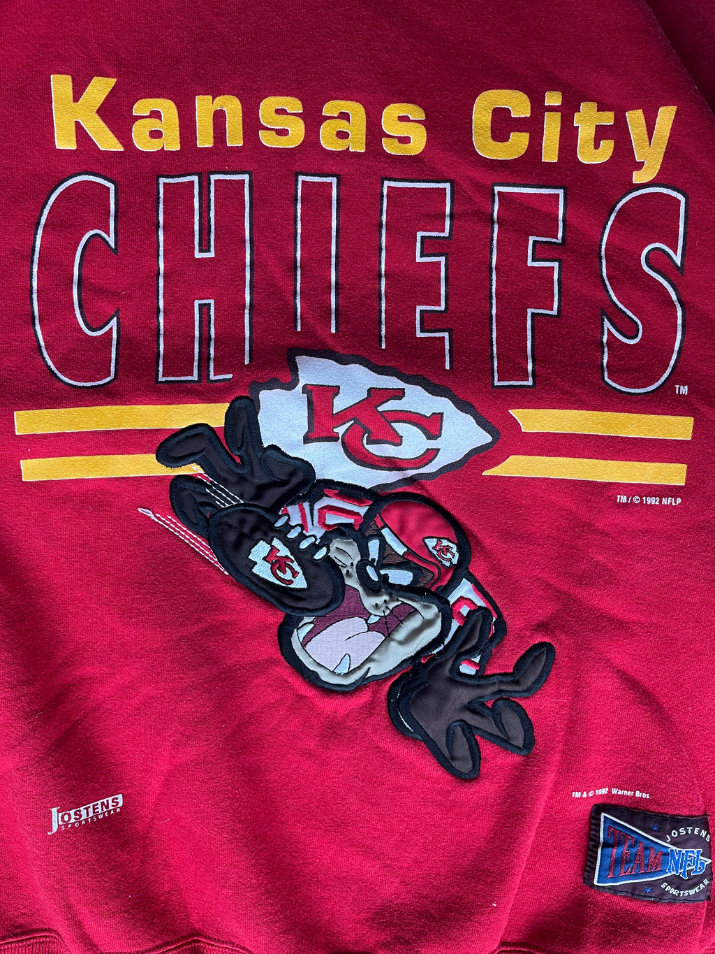 WESTSIDE STOREY VINTAGE | VINTAGE 1992 TAZ EMBROIDERED KC CHIEFS SWEATSHIRT - Westside Storey