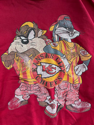 WESTSIDE STOREY VINTAGE | VINTAGE 90S LOONEY TUNES BUGS TAZ KC CHIEFS SWEATSHIRT- RED - Westside Storey