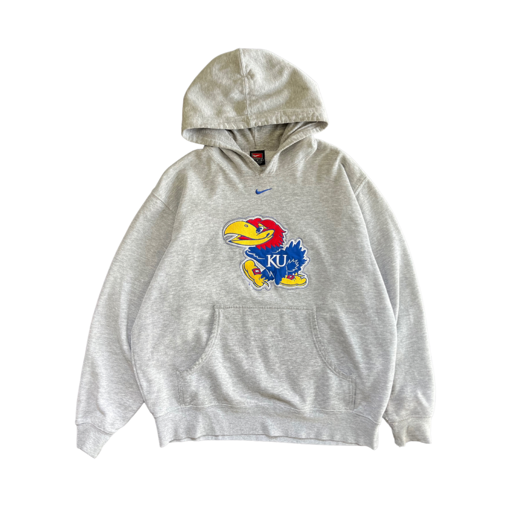 WESTSIDE STOREY VINTAGE | VINTAGE 90S NIKE MIDDLE SWOOSH JAYHAWKS KU HOODIE - GREY - Westside Storey