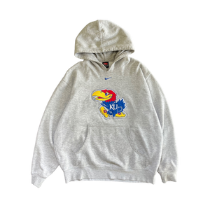 WESTSIDE STOREY VINTAGE | VINTAGE 90S NIKE MIDDLE SWOOSH JAYHAWKS KU HOODIE - GREY - Westside Storey