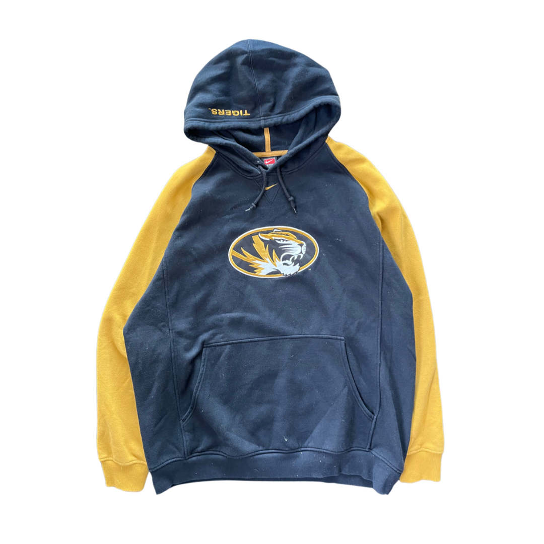 WESTSIDE STOREY VINTAGE | VINTAGE 90S MIZZOU NIKE MIDDLE SWOOSH EMBROIDERED TIGER HOODIE- BLACK/GOLD - Westside Storey