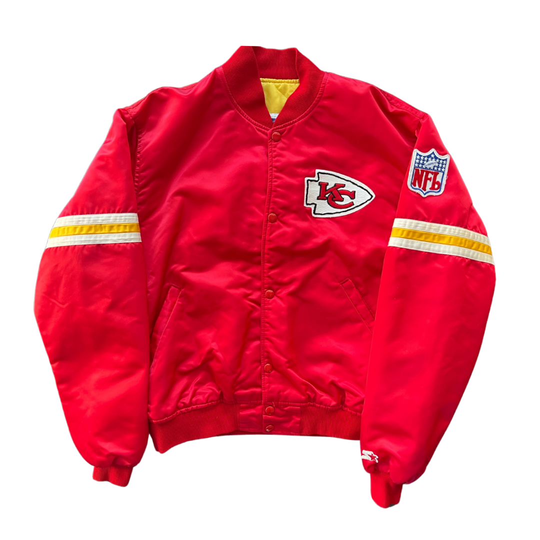 WESTSIDE STOREY VINTAGE | VINTAGE 90S SATIN KC CHIEFS BOMBER JACKET - RED - Westside Storey