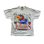 WESTSIDE STOREY VINTAGE | VINTAGE 90S KANSAS JAYHAWKS KU ALL OVER PRINT T-SHIRT- GREY - Westside Storey