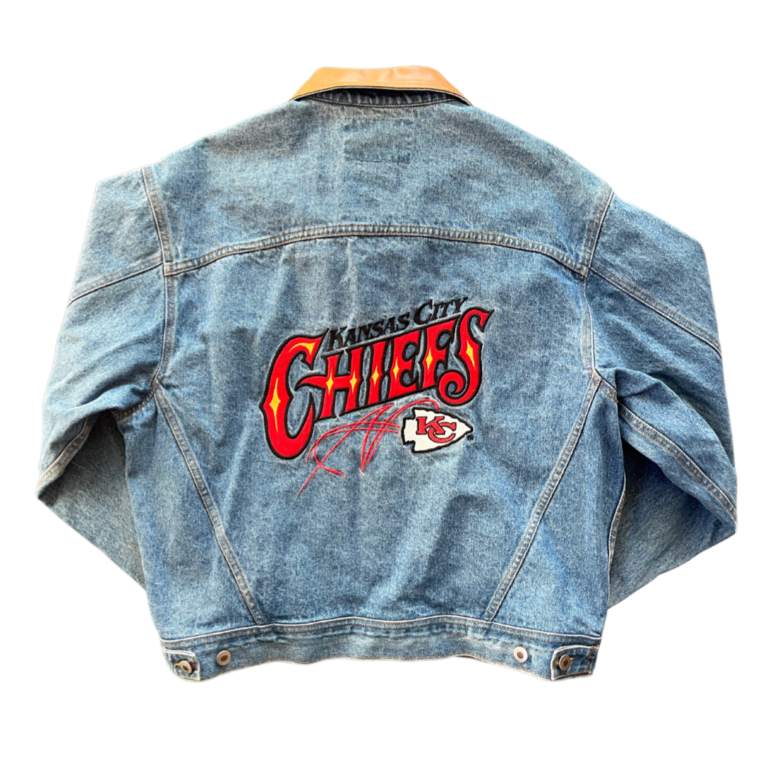 WESTSIDE STOREY VINTAGE | VINTAGE 90S PRO ELITE KC CHIEFS DENIM JACKET - Westside Storey
